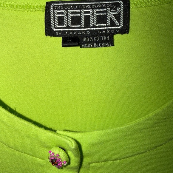 Berek by Takako Sakon “Spring Bugs” Novelty Cardigan Lime Green - Picture 3 of 7